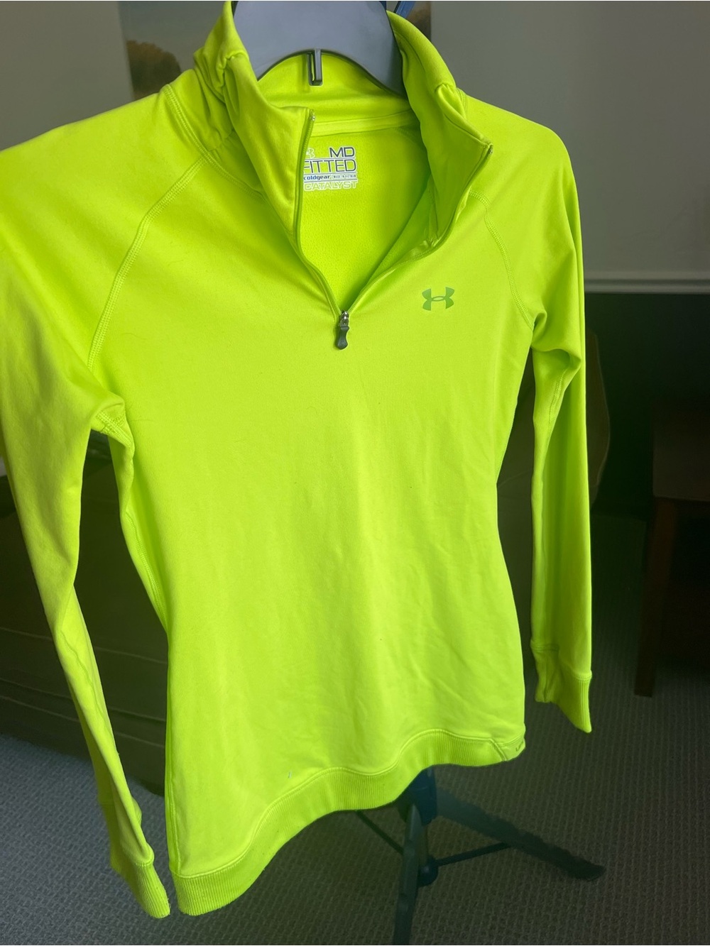 Under Armour Coldgear Catalyst Green 1/4 Zip Mock Neck Fitted Pullover Md # 239